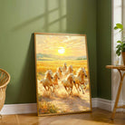 Seven Horse Painting Vastu for Living Room | White Horses Wall Art | Giclée Print 3 : 2 Horizontal Premium Wall Art Canvas by MeriDeewar
