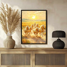 Seven Horse Painting Vastu for Living Room | White Horses Wall Art | Giclée Print 3 : 2 Horizontal Premium Wall Art Canvas by MeriDeewar