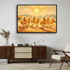 Seven Horse Painting Vastu for Living Room | White Horses Wall Art | Giclée Print 3 : 2 Horizontal Premium Wall Art Canvas by MeriDeewar