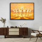 Seven Horse Painting Vastu for Living Room | White Running Horses Wall Art | Giclée Print 3 : 2 Horizontal Premium Wall Art Canvas by MeriDeewar