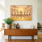 Seven Horse Painting Vastu for Living Room | White Running Horses Wall Art | Giclée Print 3 : 2 Horizontal Premium Wall Art Canvas by MeriDeewar