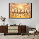 Seven Horse Painting Vastu for Living Room | White Running Horses Wall Art | Giclée Print 3 : 2 Horizontal Premium Wall Art Canvas by MeriDeewar