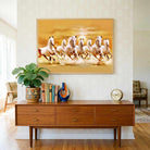 Seven Horse Painting Vastu for Living Room | White Running Horses Wall Art | Giclée Print 3 : 2 Horizontal Premium Wall Art Canvas by MeriDeewar