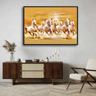 Seven Horse Painting Vastu for Living Room | White Running Horses Wall Art | Giclée Print 3 : 2 Horizontal Premium Wall Art Canvas by MeriDeewar