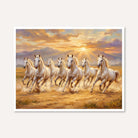 Seven Horse Painting Vastu | Running Horses Wall Art for Living Room | Sunset Canvas Print 3 : 2 Horizontal Premium Wall Art Canvas by MeriDeewar