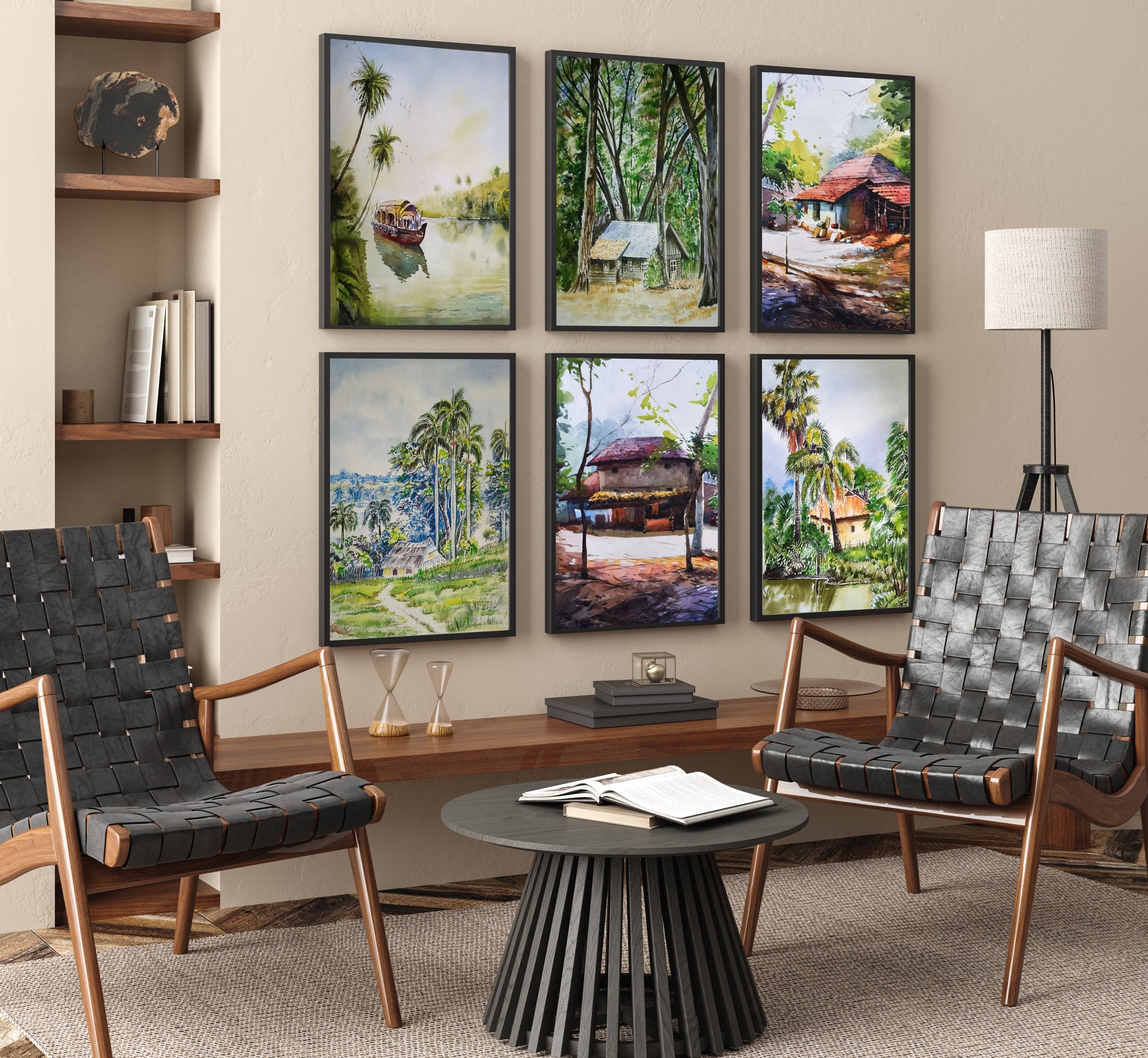 Shades of Nature Watercolor Paintins Wall Art Set Of 6 Walls Premium Wall Art Canvas by MeriDeewar
