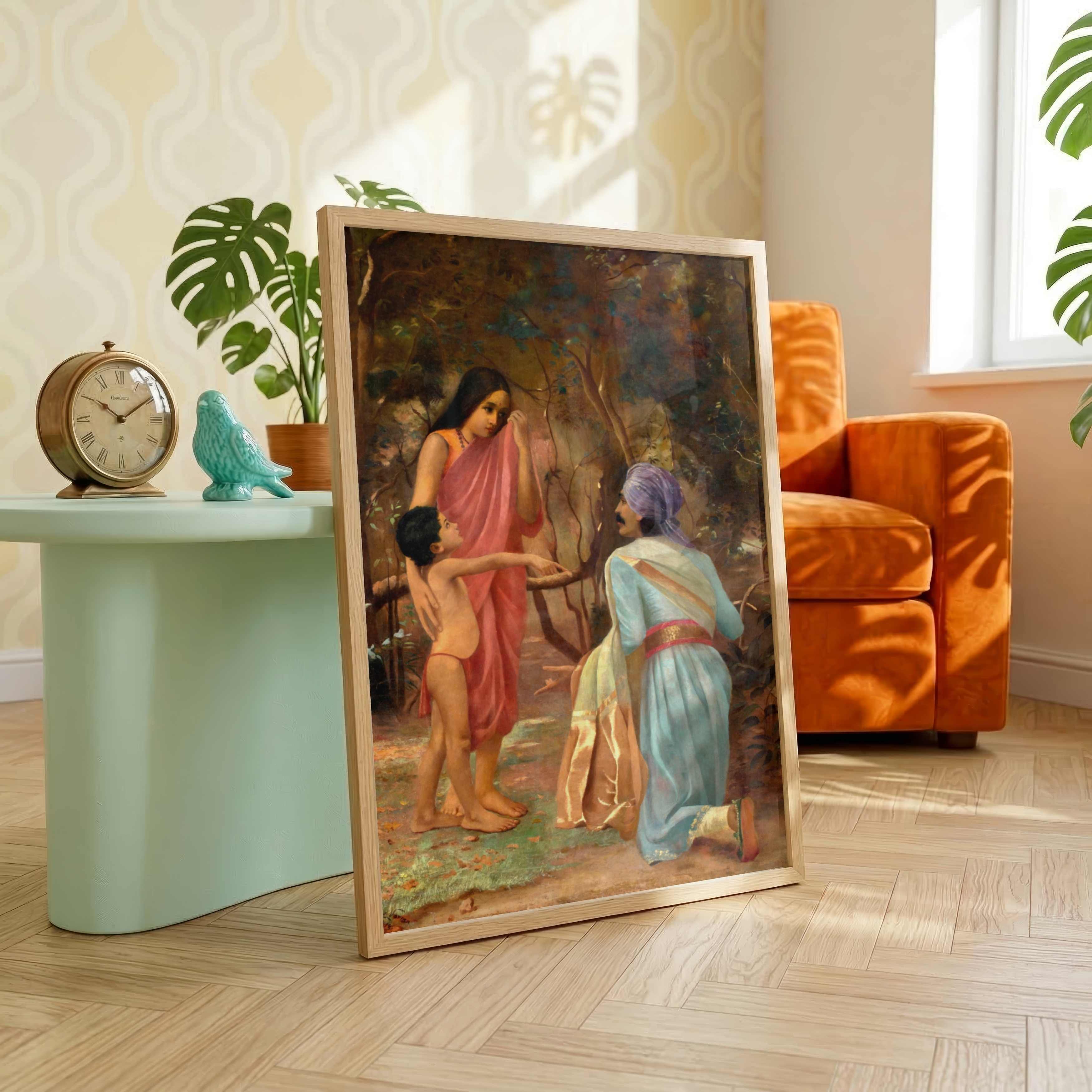 Shakuntala Raja Ravi Varma Painting for Living Room | Indian Mythological Wall Art 3 : 4 Vertical Premium Wall Art Canvas by MeriDeewar