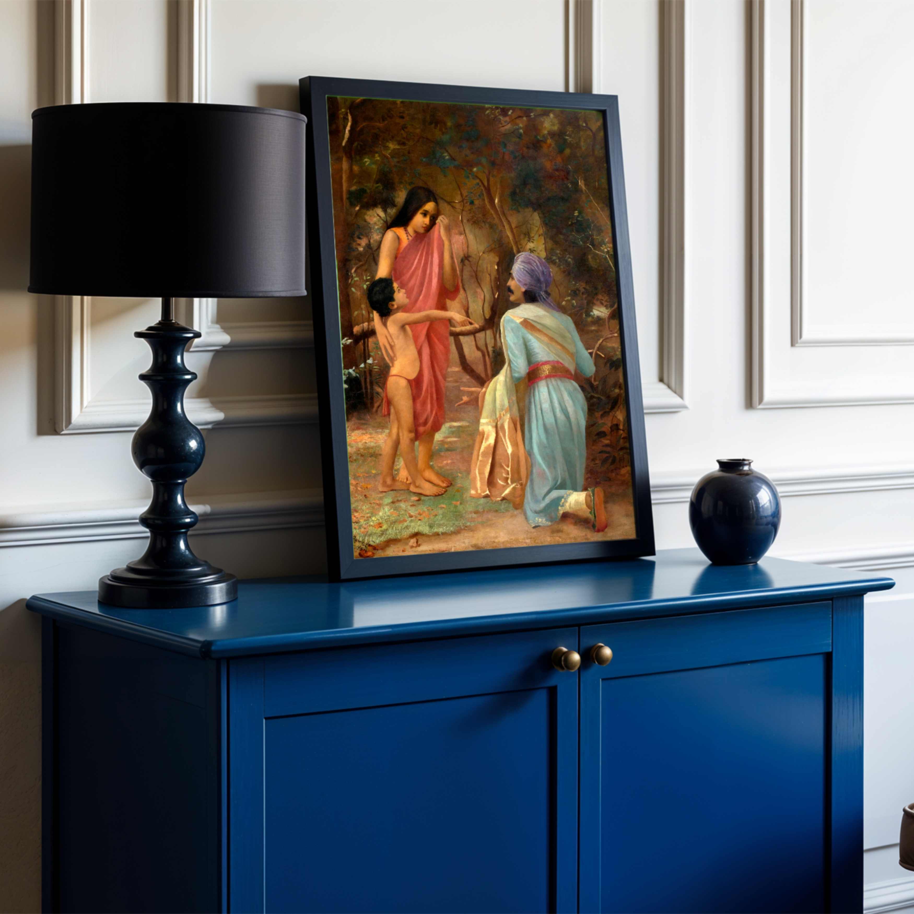 Shakuntala Raja Ravi Varma Painting for Living Room | Indian Mythological Wall Art 3 : 4 Vertical Premium Wall Art Canvas by MeriDeewar