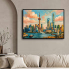 "Shanghai Riverside Horizon" City Skyline Architecture Giclée Print | Fine Art Wall Art 2 : 3 Horizontal Premium Wall Art Canvas by MeriDeewar