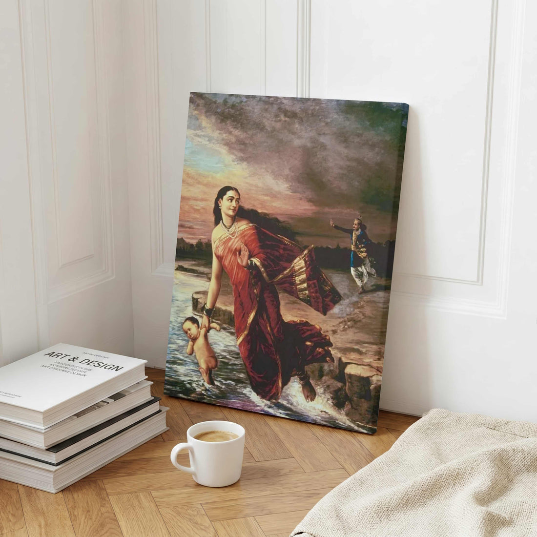 Shantanu and Ganga by Raja Ravi Varma | Mahabharata Wall Art 4 X 5.5 Vertical Premium Wall Art Canvas by MeriDeewar
