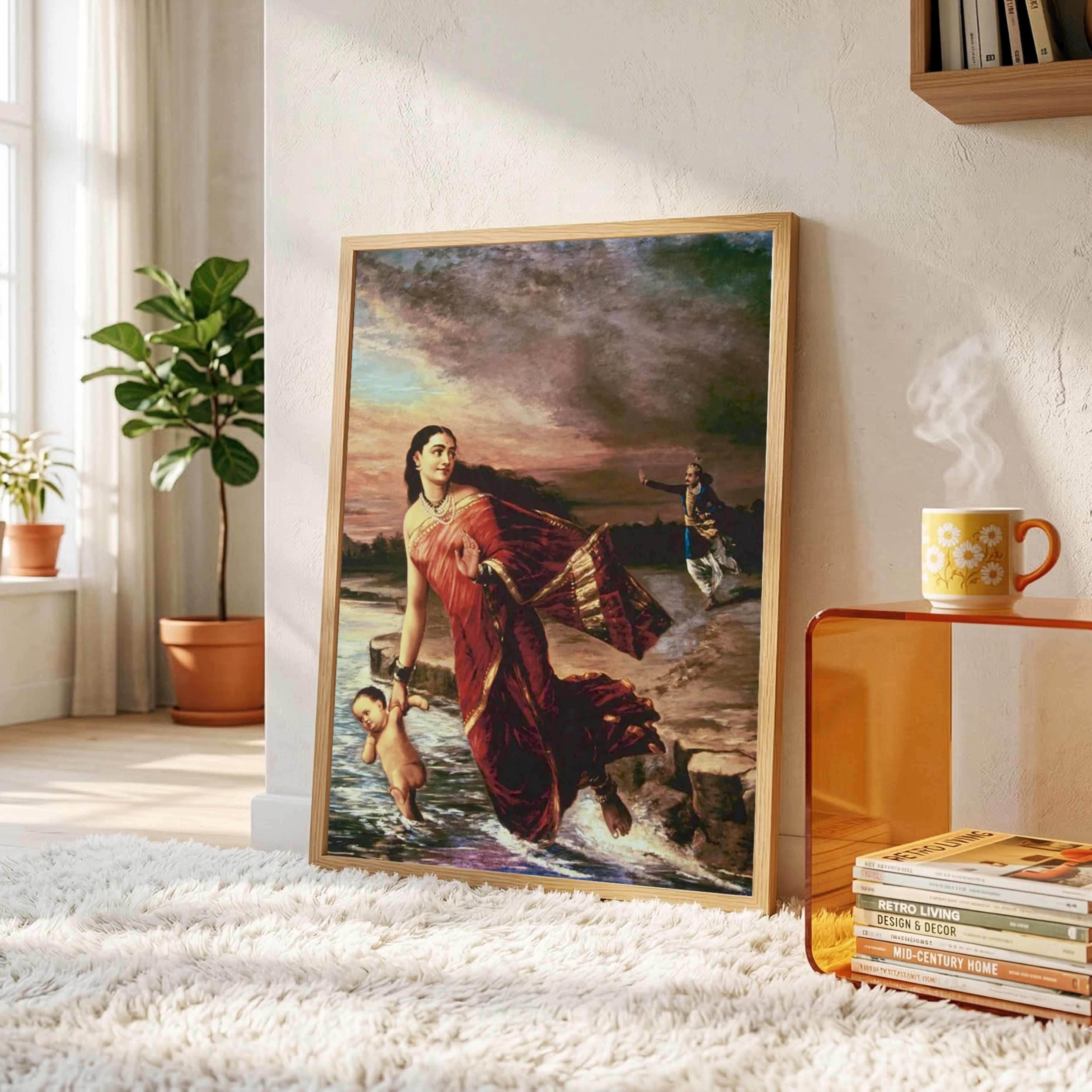 Shantanu and Ganga Painting by Raja Ravi Varma | Mahabharata Wall Art for Living Room 3 : 4 Vertical Premium Wall Art Canvas by MeriDeewar