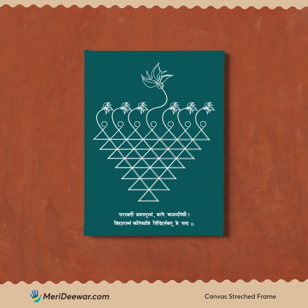 Sharada Mantra Painting 3 : 4 Vertical New Premium Wall Art Canvas by MeriDeewar