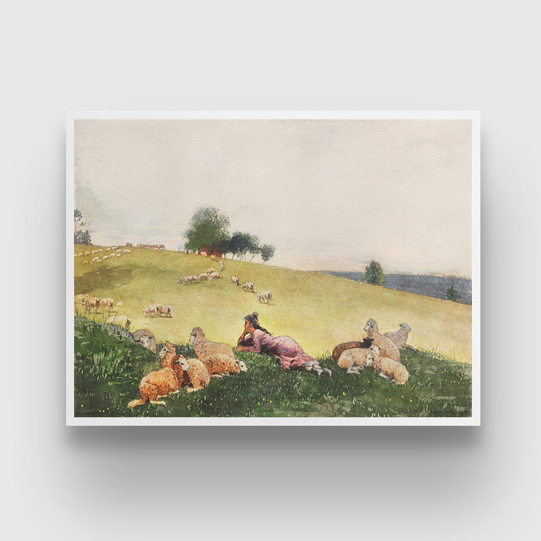 Shepherdess of Houghton Farm Painting By Winslow Homer 3 : 4 Horizontal New Premium Wall Art Canvas by MeriDeewar