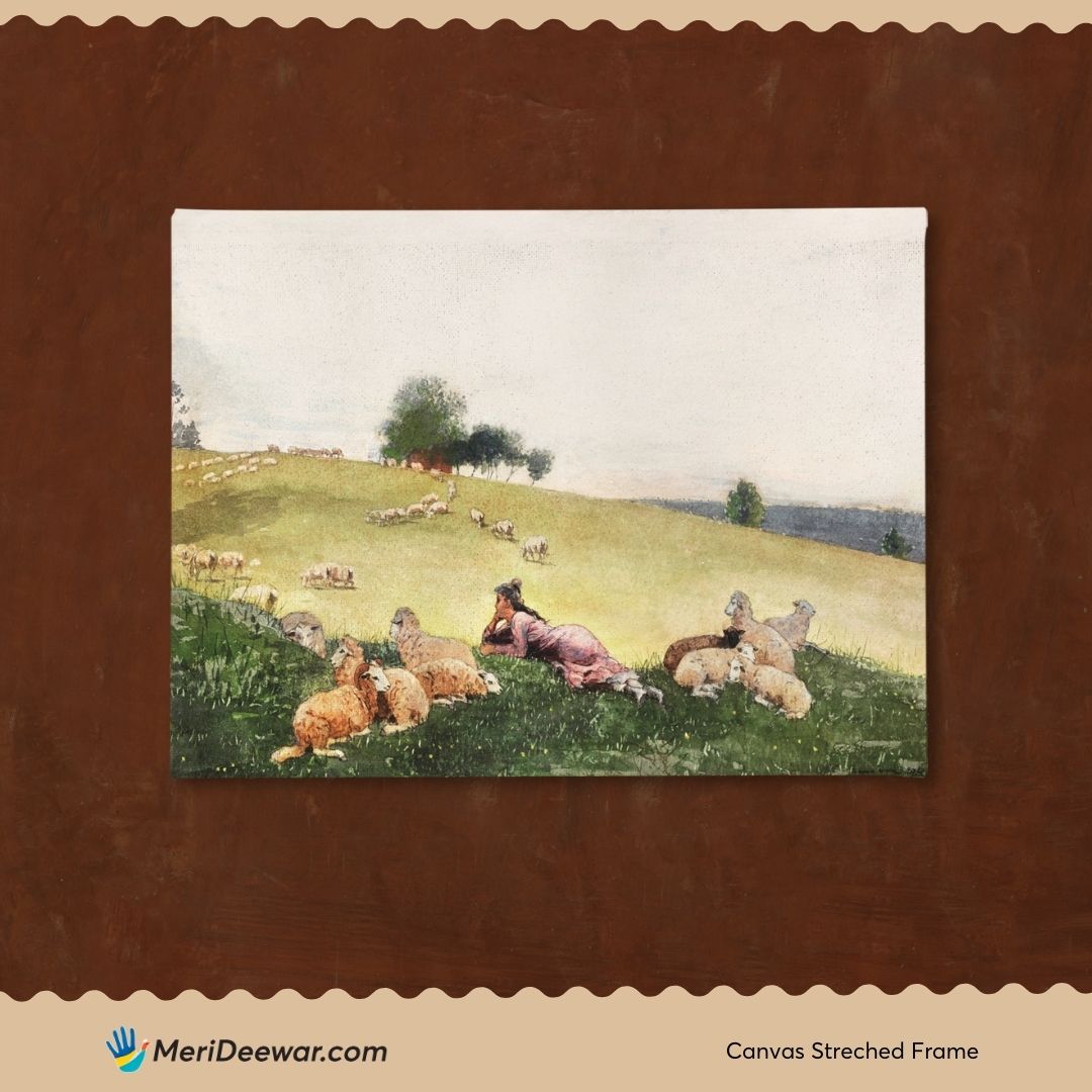 Shepherdess of Houghton Farm Painting By Winslow Homer 3 : 4 Horizontal New Premium Wall Art Canvas by MeriDeewar