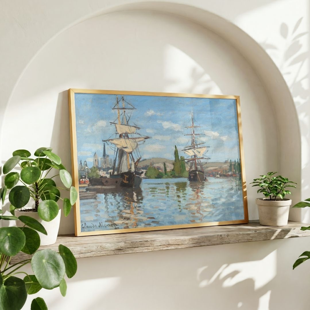Ships & River Scenery Painting for Living Room | Claude Monet Wall Art | MeriDeewar 4 : 3 Horizontal Premium Wall Art Canvas by MeriDeewar
