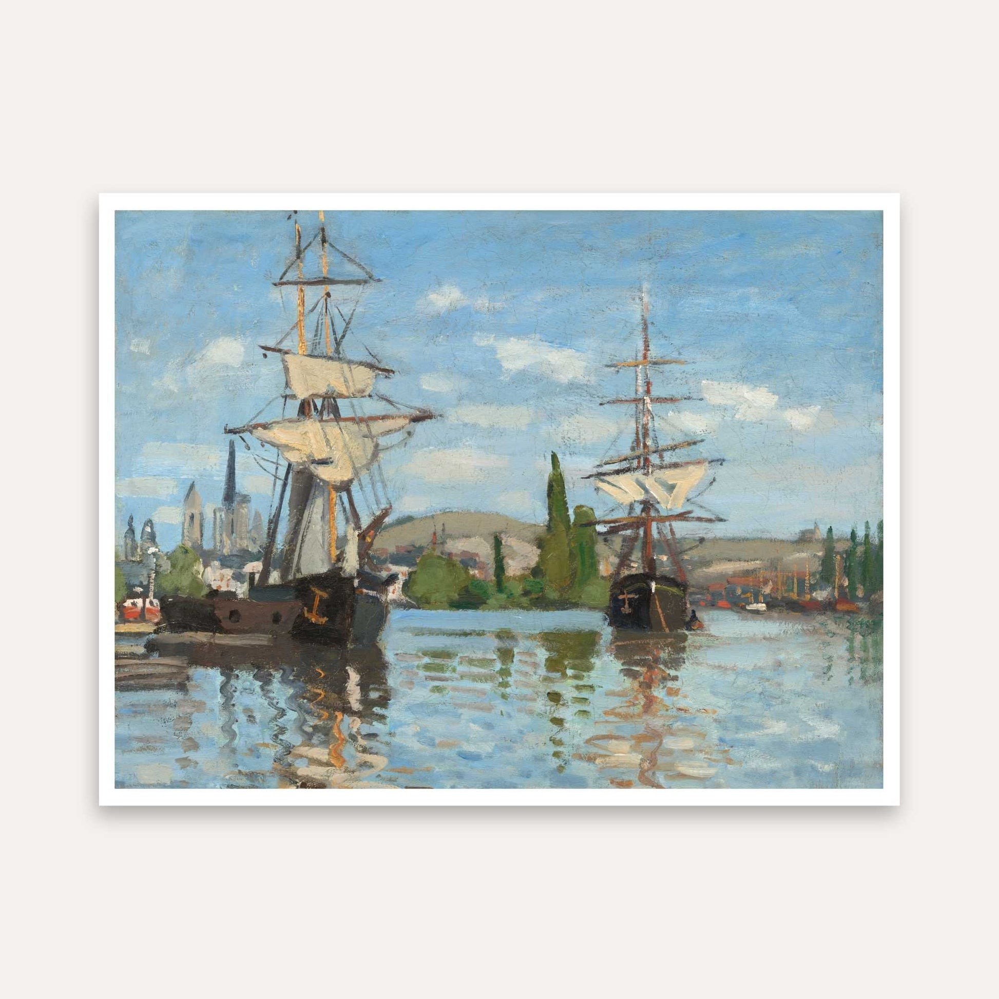 Ships & River Scenery Painting for Living Room | Claude Monet Wall Art | MeriDeewar 5 : 4 Horizontal Premium Wall Art Canvas by MeriDeewar