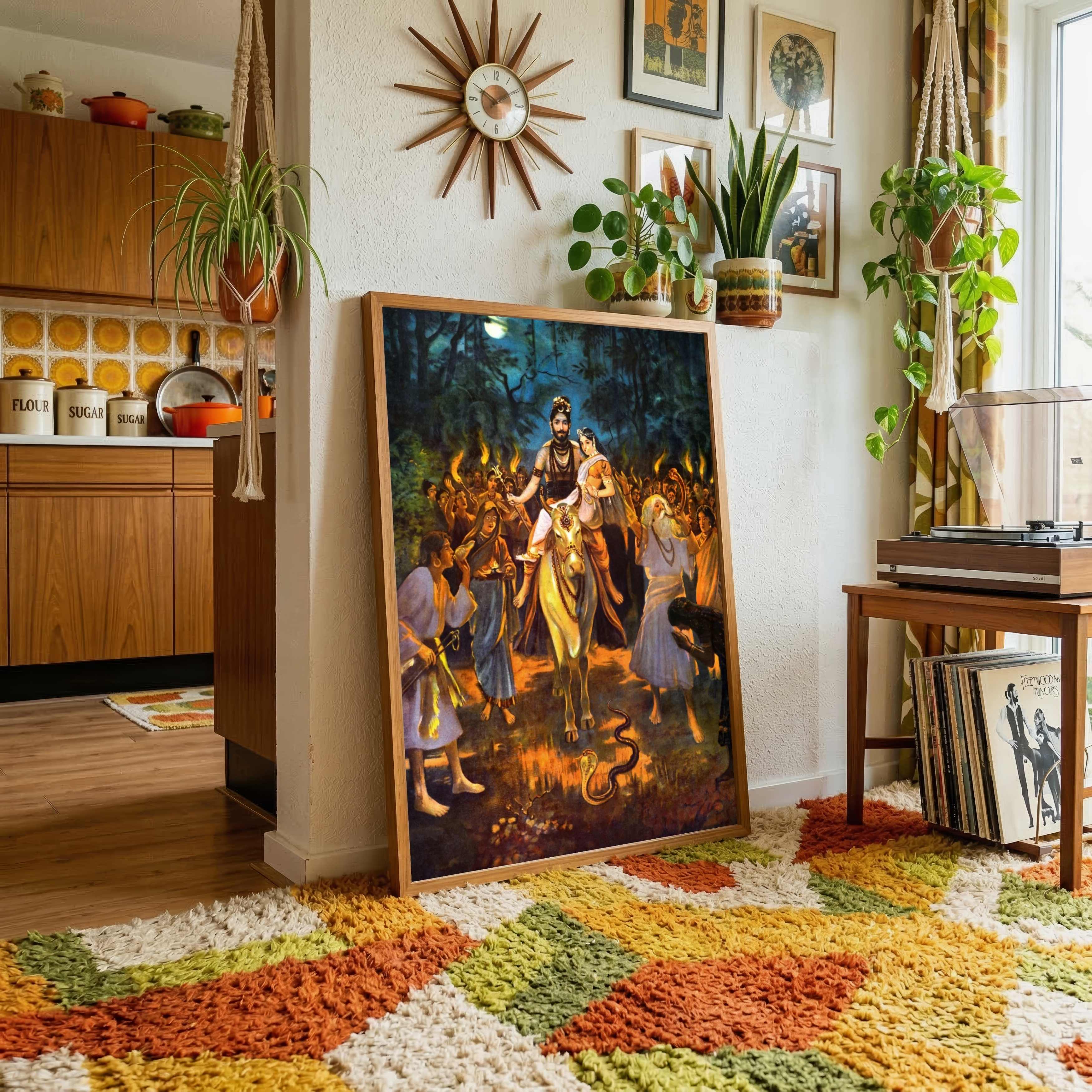 Shiv Parvati Vivah Painting for Home | Raja Ravi Varma Spiritual Wall Art Print 3 : 4 Vertical Premium Wall Art Canvas by MeriDeewar