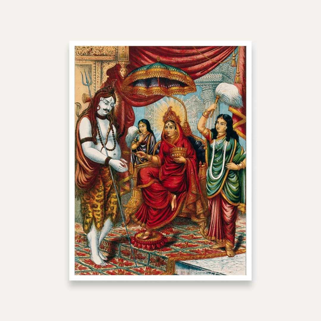 Shiva Annapurna Spiritual Painting for Pooja Room | Hindu God Wall Art for Home 3 : 4 Vertical Premium Wall Art Canvas by MeriDeewar