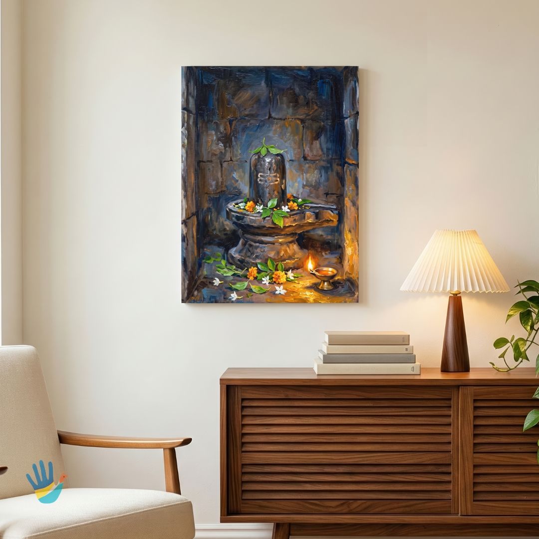 Shiva Lingam | Hindu Wall Art 2 : 3 Vertical Premium Wall Art Canvas by MeriDeewar