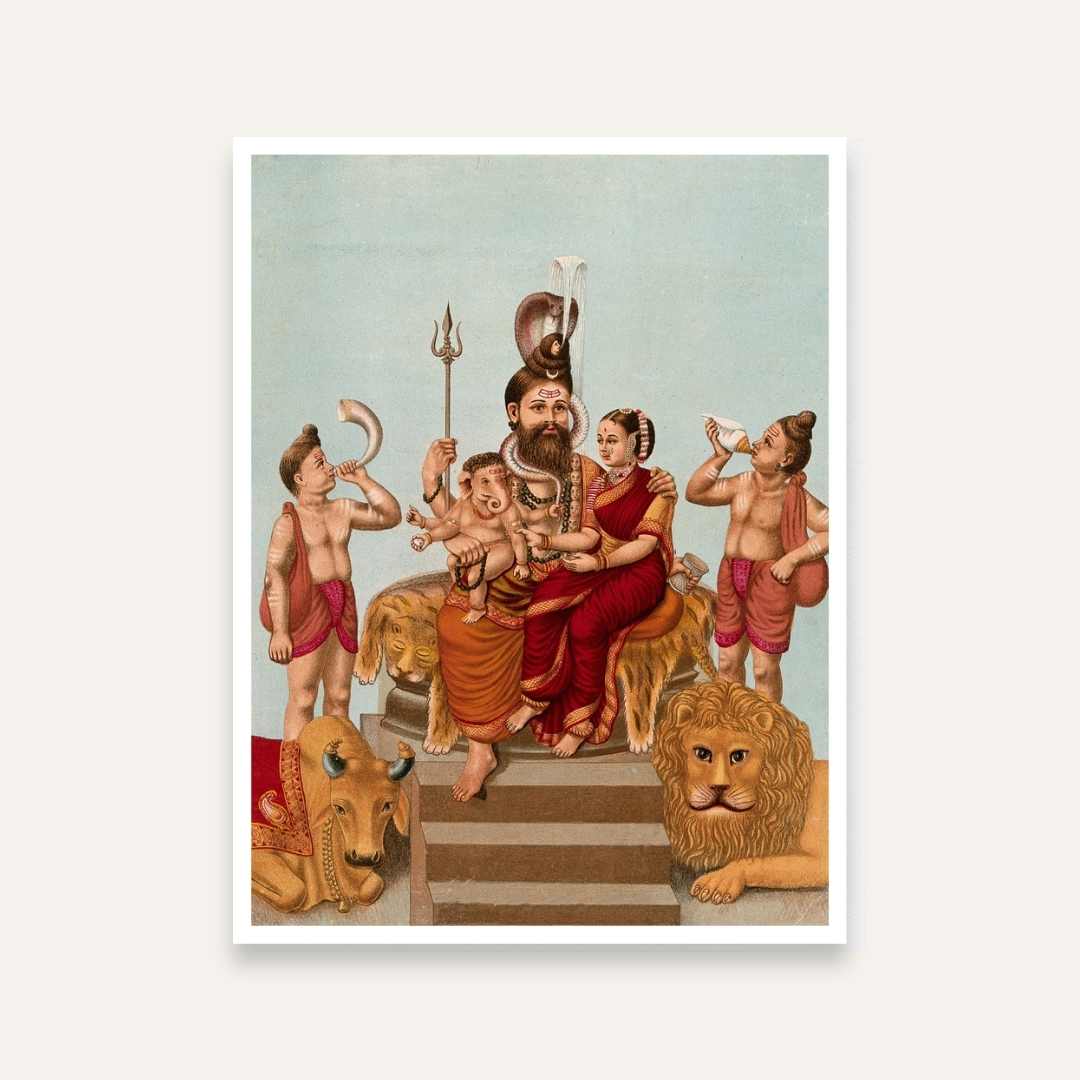 Shiva Parvati Ganesha Family Painting for Pooja Room & Living Room | Spiritual Wall Art 3 : 4 Vertical Premium Wall Art Canvas by MeriDeewar