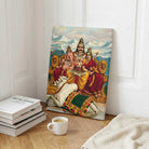 Shiva Parvati Ganesha Painting by Raja Ravi Varma – Spiritual Wall Art for Home 2 : 3 Vertical Premium Wall Art Canvas by MeriDeewar