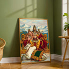 Shiva Parvati Ganesha Painting by Raja Ravi Varma – Spiritual Wall Art for Home 2 : 3 Vertical Premium Wall Art Canvas by MeriDeewar