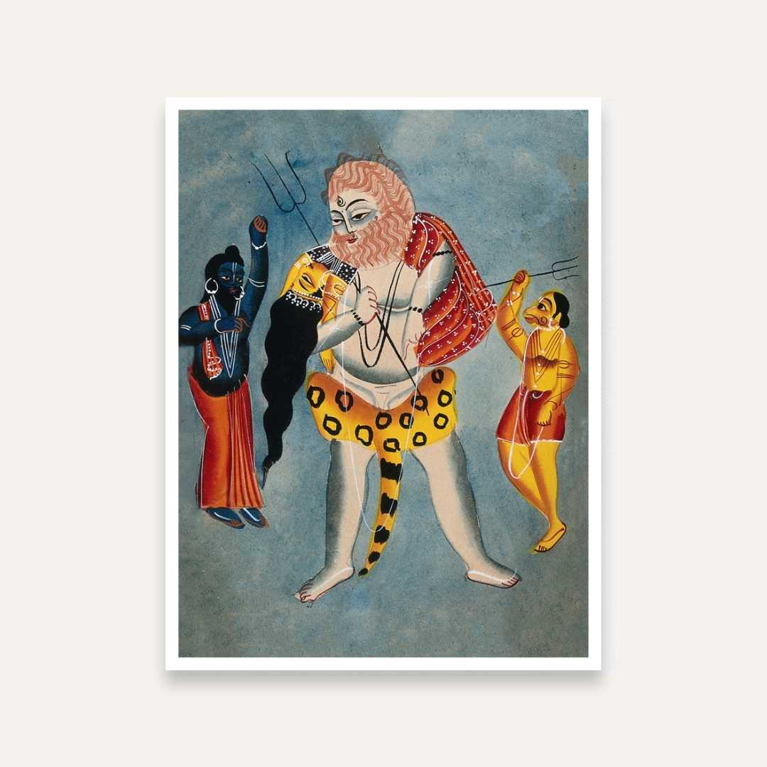 Shiva Parvati Painting for Home | Kalighat Style Spiritual Wall Art | Giclée Fine Art Print 3 : 4 Vertical Premium Wall Art Canvas by MeriDeewar