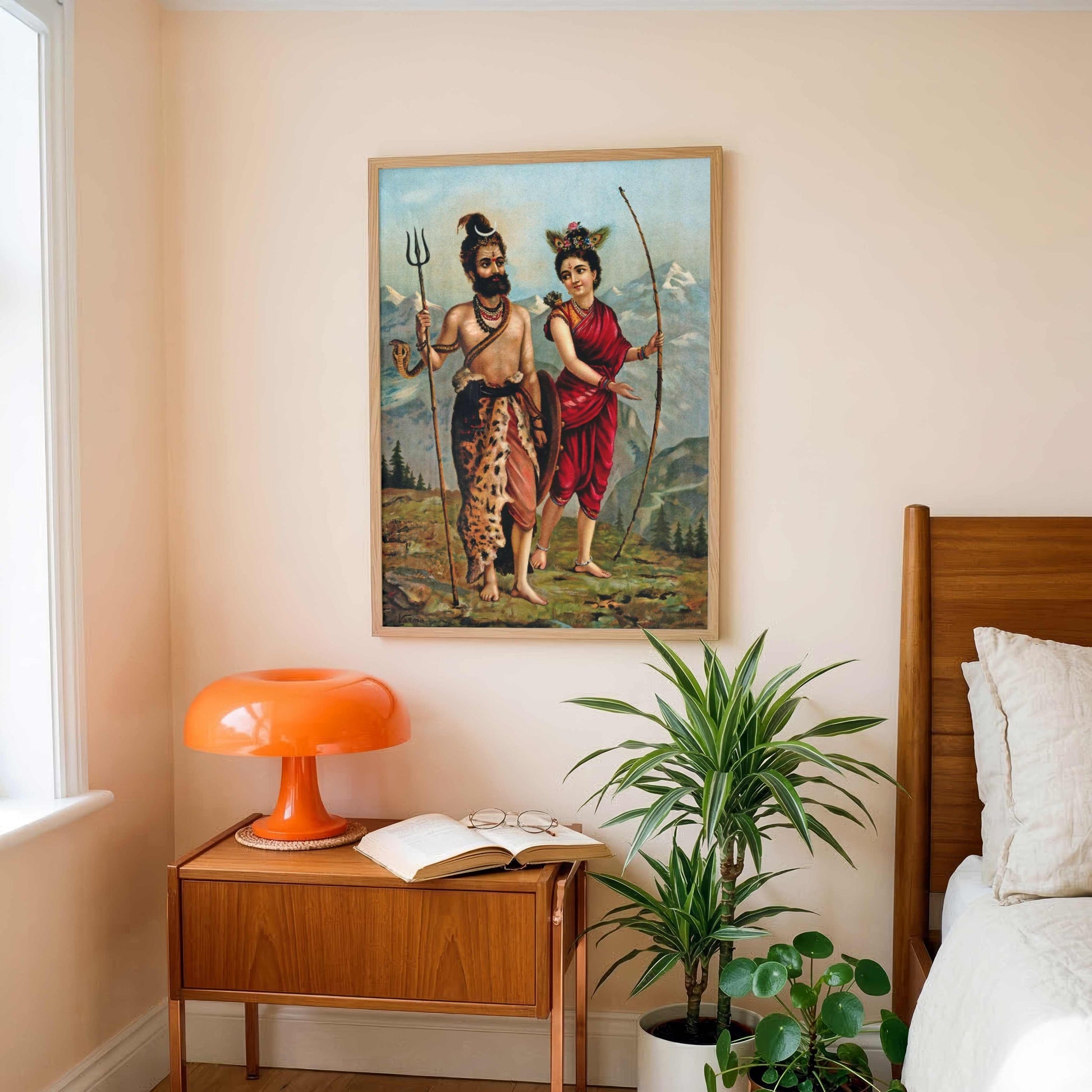 Shiva Parvati Painting for Home | Kirat Avatar | Raja Ravi Varma Wall Art Print 2 : 3 Vertical Premium Wall Art Canvas by MeriDeewar