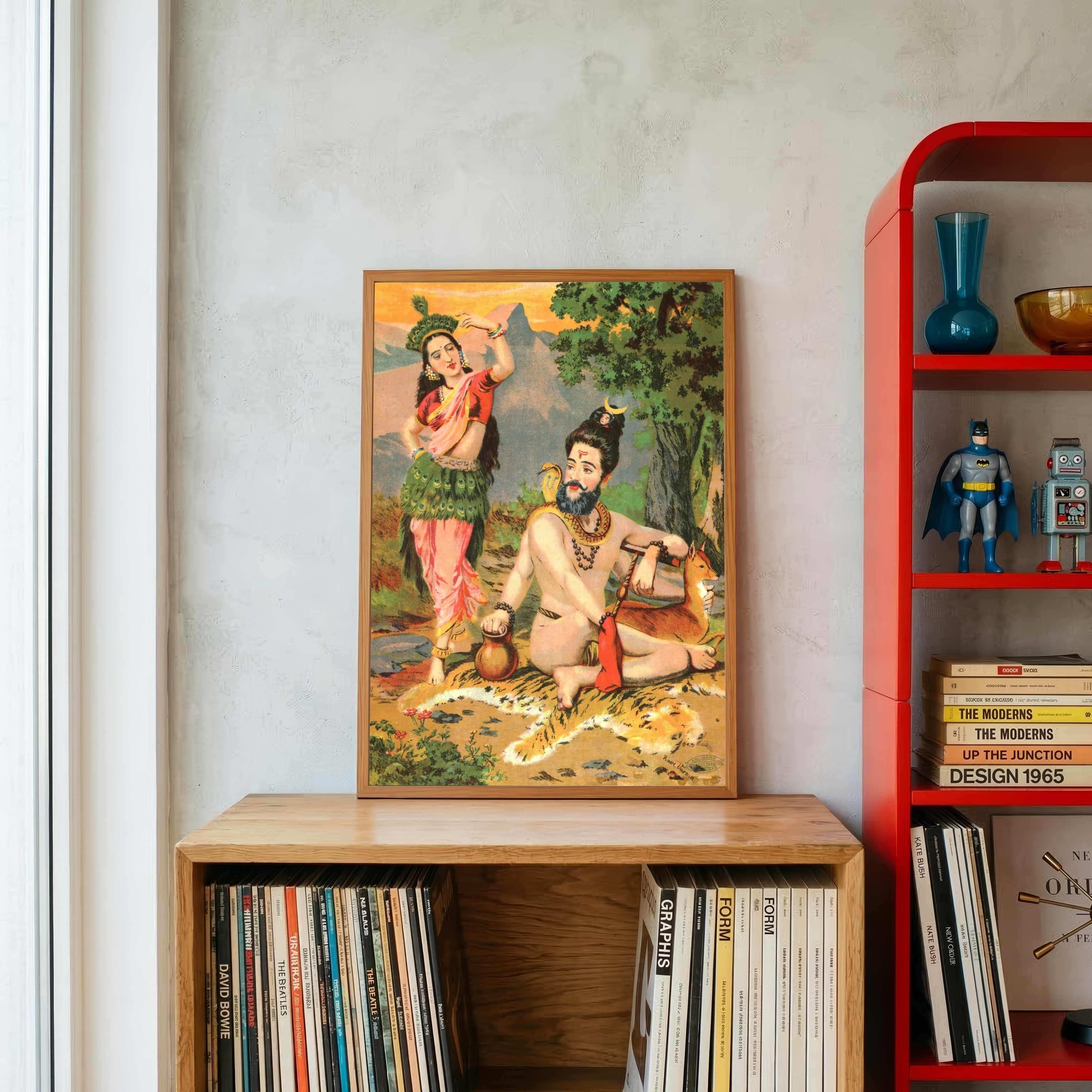 Shiva Parvati Painting for Home | Raja Ravi Varma Shankar Bhili Spiritual Wall Art 2 : 3 Vertical Premium Wall Art Canvas by MeriDeewar