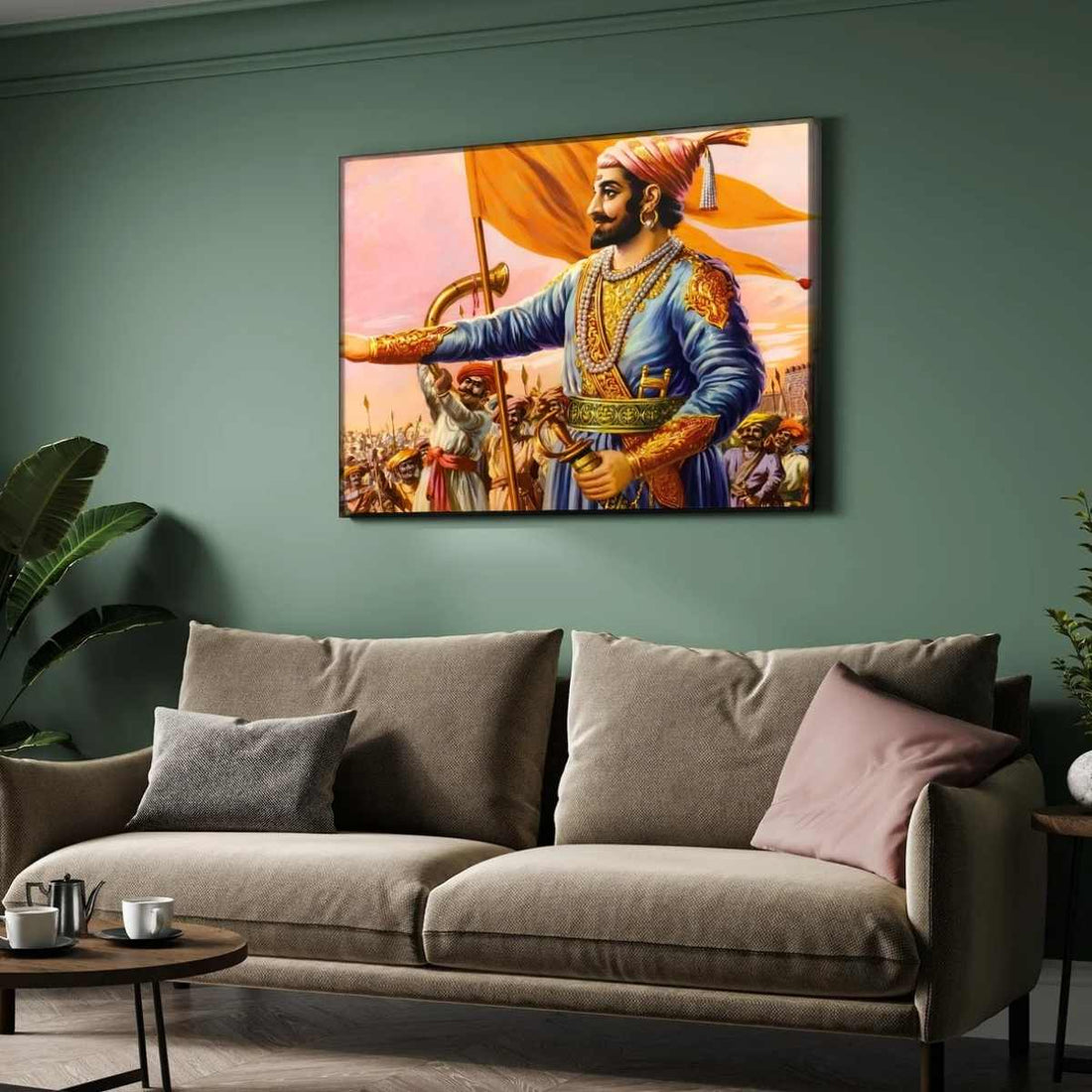 Shivaji Maharaj Painting for Living Room | Hindavi Swarajya Wall Art | MeriDeewar 3 : 2 Horizontal Premium Wall Art Canvas by MeriDeewar