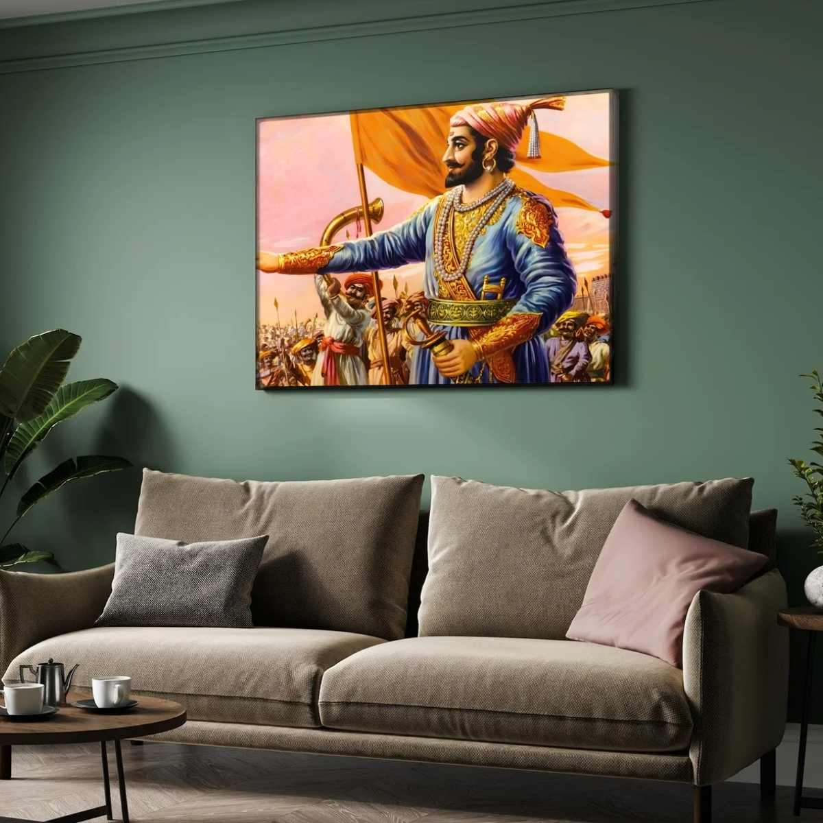Shivaji Maharaj Painting for Living Room | Hindavi Swarajya Wall Art | MeriDeewar 3 : 2 Horizontal Premium Wall Art Canvas by MeriDeewar