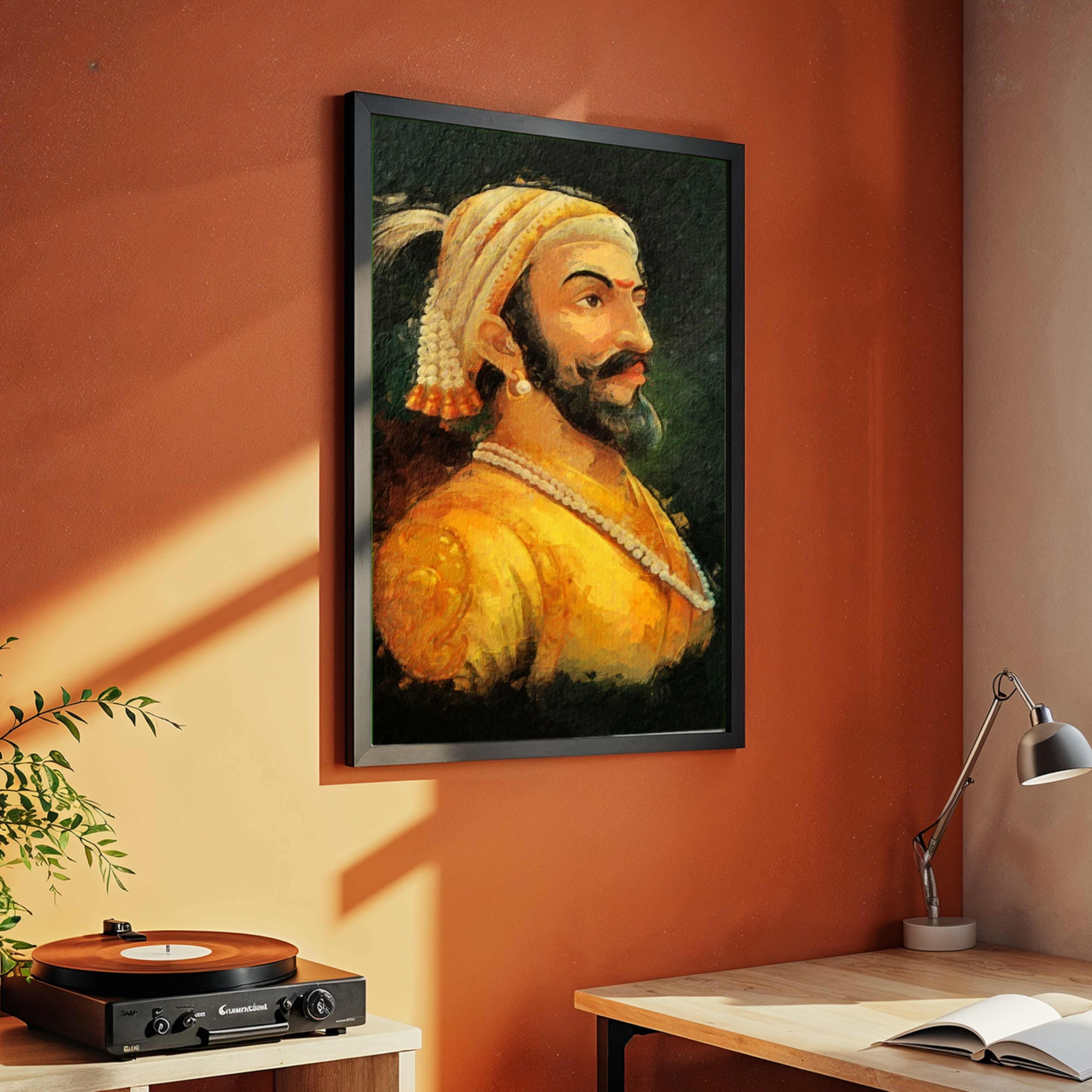 Shivaji Maharaj Painting for Living Room | Historic Maratha King Wall Art by MeriDeewar 2 : 3 Vertical Premium Wall Art Canvas by MeriDeewar
