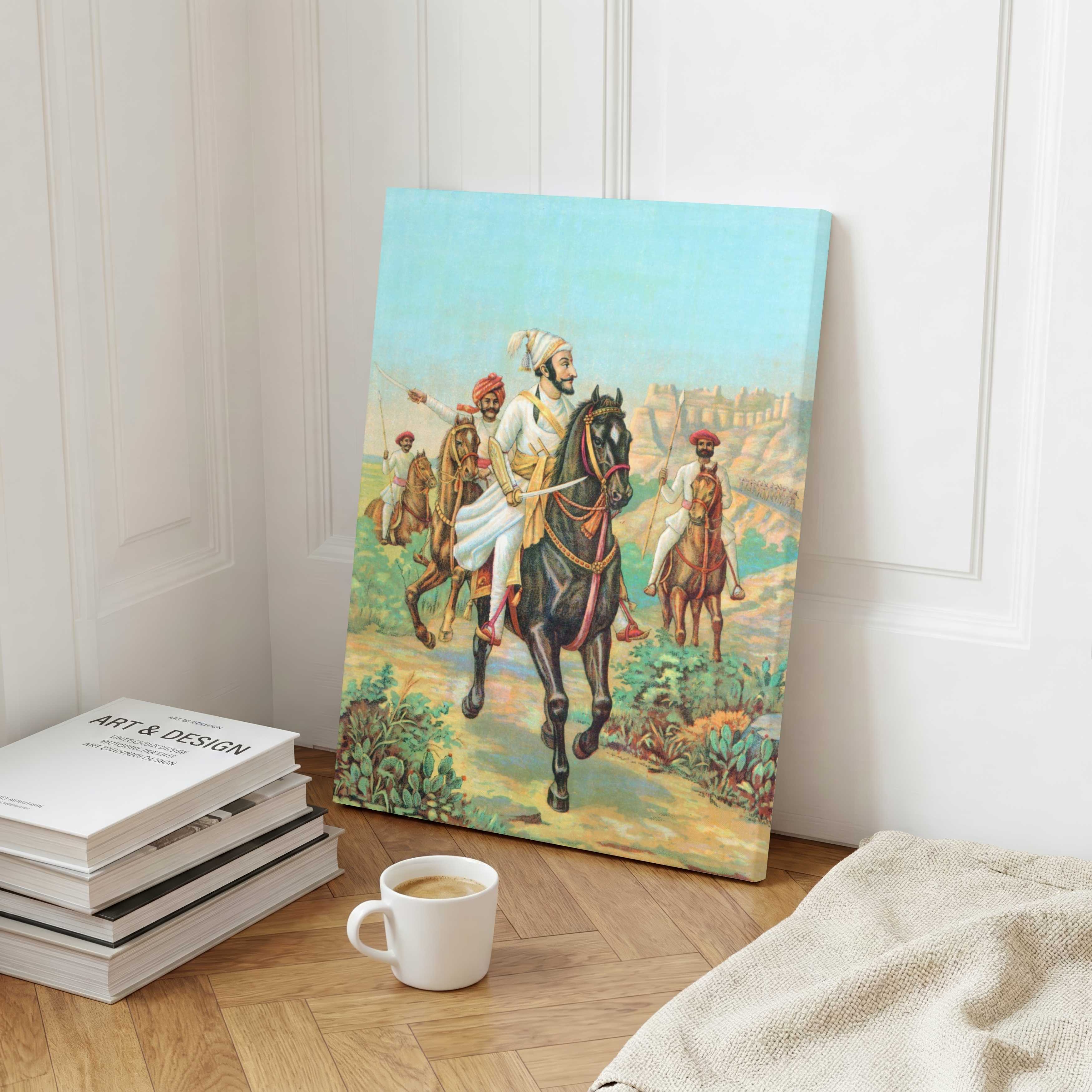 Shivaji Maharaj Painting for Living Room – Indian History Wall Art | MeriDeewar 3 : 4 Vertical Premium Wall Art Canvas by MeriDeewar
