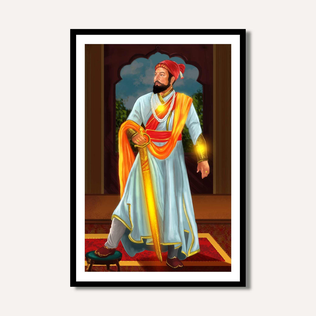 Shivaji Maharaj Painting for Living Room | Royal Maratha Wall Art | Giclée Fine Art Print 2 : 3 Vertical Premium Wall Art Canvas by MeriDeewar