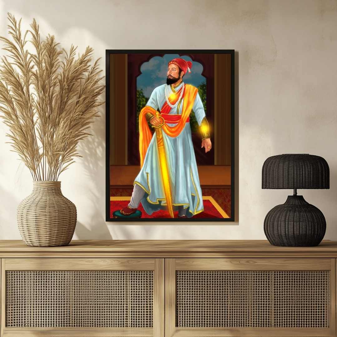 Shivaji Maharaj Painting for Living Room | Royal Maratha Wall Art | Giclée Fine Art Print 2 : 3 Vertical Premium Wall Art Canvas by MeriDeewar