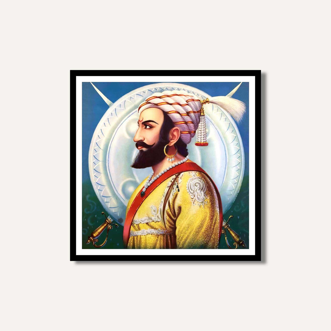 Shivaji Maharaj Painting for Living Room | Traditional Indian Wall Art | Square Portrait 1 : 1 Square Premium Wall Art Canvas by MeriDeewar