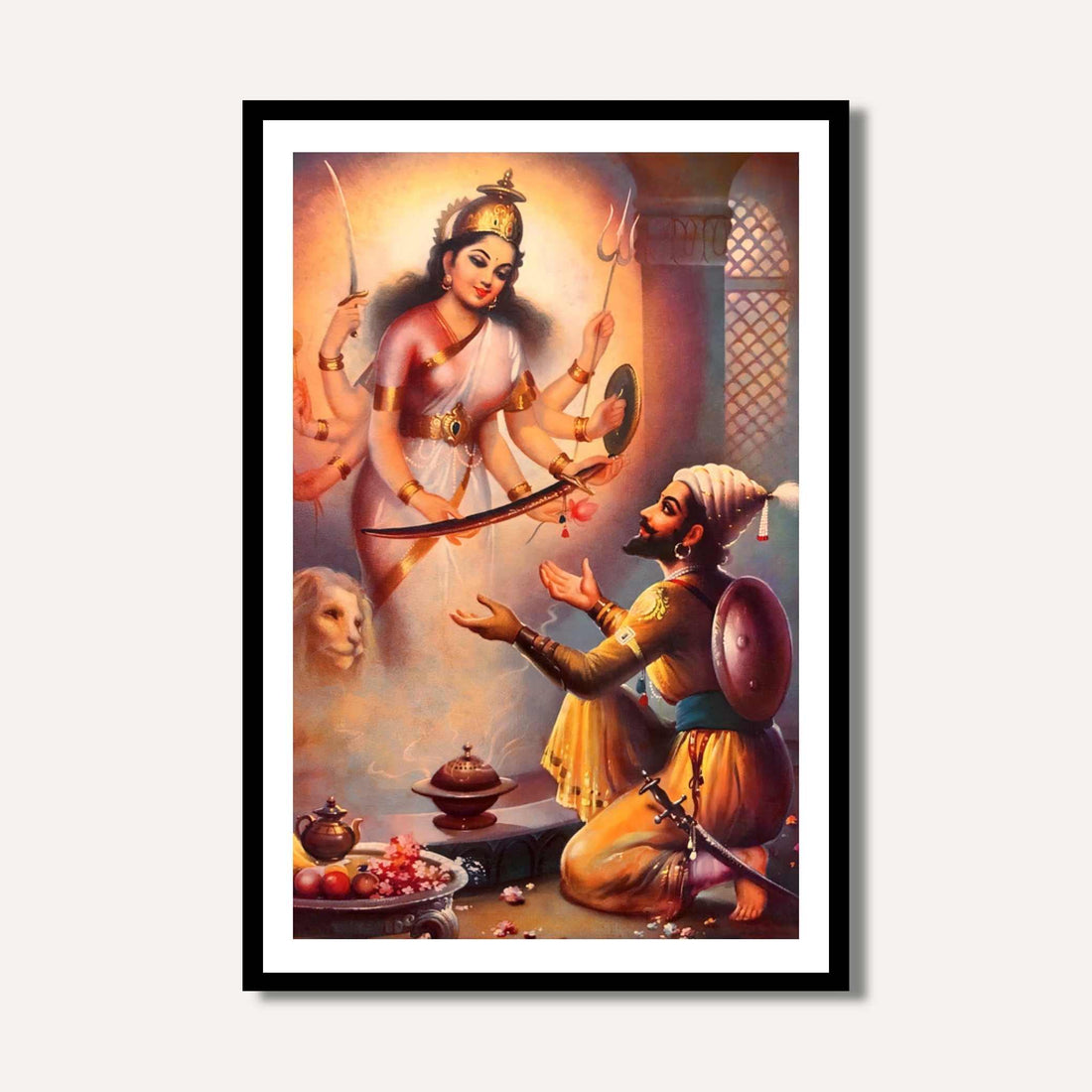 Shivaji Maharaj Tulja Bhavani Mata Painting for Living Room | Spiritual Wall Art | MeriDeewar 3 : 4 Vertical Premium Wall Art Canvas by MeriDeewar