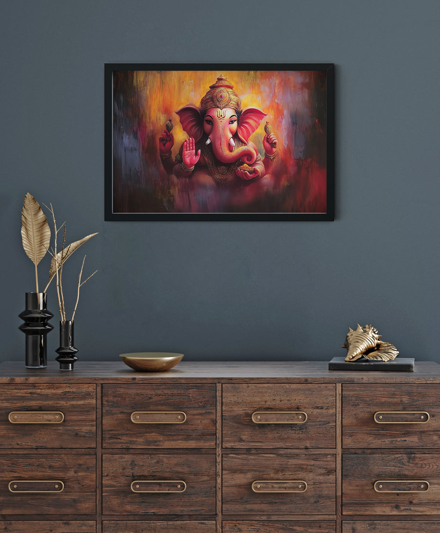 Shri Ganesha Oil Painting Premium Wall Art Canvas by MeriDeewar
