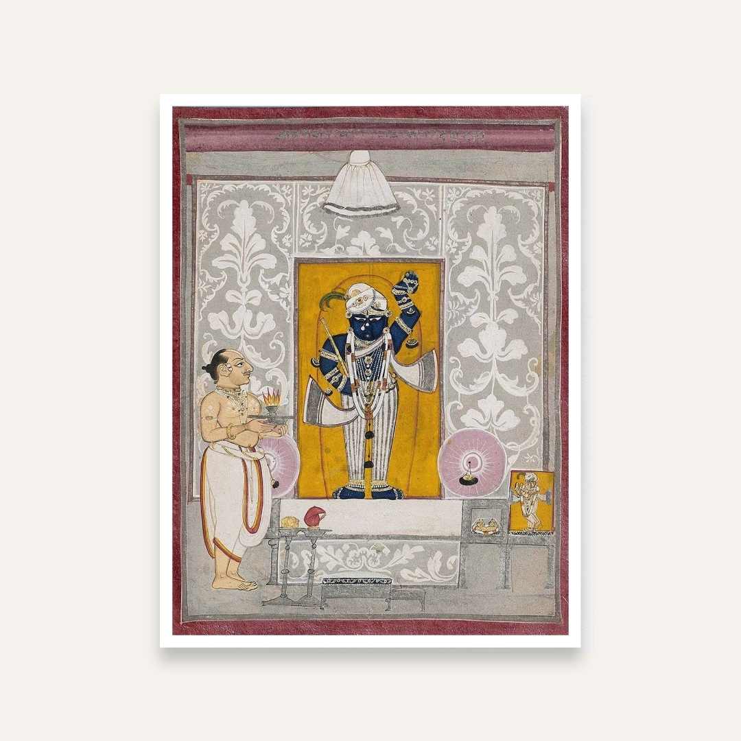Shrinathji Painting for Pooja Room & Living Room | Pichwai Style Spiritual Wall Art 3 : 4 Vertical Premium Wall Art Canvas by MeriDeewar
