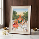 Shubh Labh | Lakshmi Ganesha Saraswati Vertical Framed Art Curate Premium Wall Art Canvas by MeriDeewar