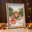 Shubh Labh | Lakshmi Ganesha Saraswati Vertical Framed Art Curate Premium Wall Art Canvas by MeriDeewar