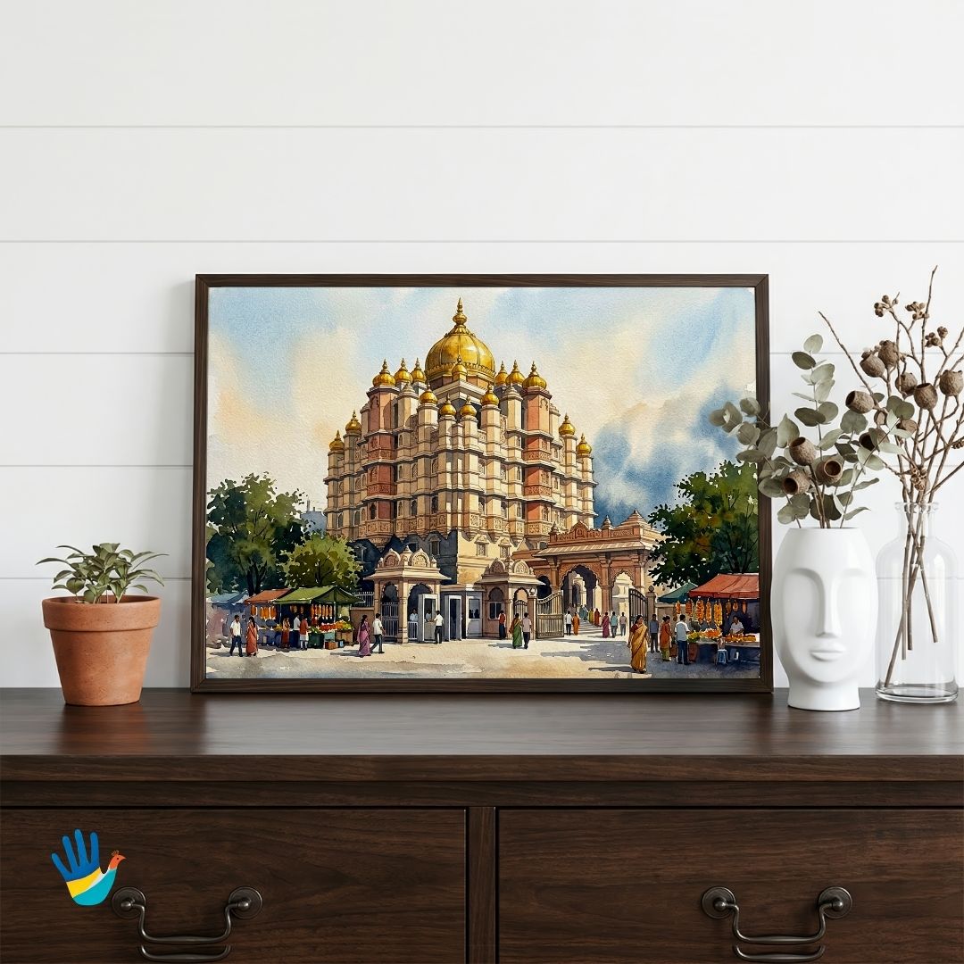 Siddhivinayak Temple | Mumbai Prabhadevi Sacred Gilded Architecture Framed Art 4 : 3 Horizontal Premium Wall Art Canvas by MeriDeewar