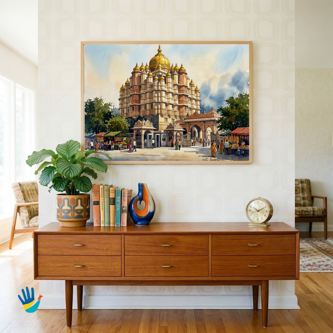 Siddhivinayak Temple | Mumbai Prabhadevi Sacred Gilded Architecture Framed Art 4 : 3 Horizontal Premium Wall Art Canvas by MeriDeewar