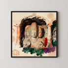 Silence Carved Into Spirit: Elephanta Caves Trimurti Art | Sacred Stone Sculpture | MeriDeewar 1 : 1 Square Premium Wall Art Canvas by MeriDeewar
