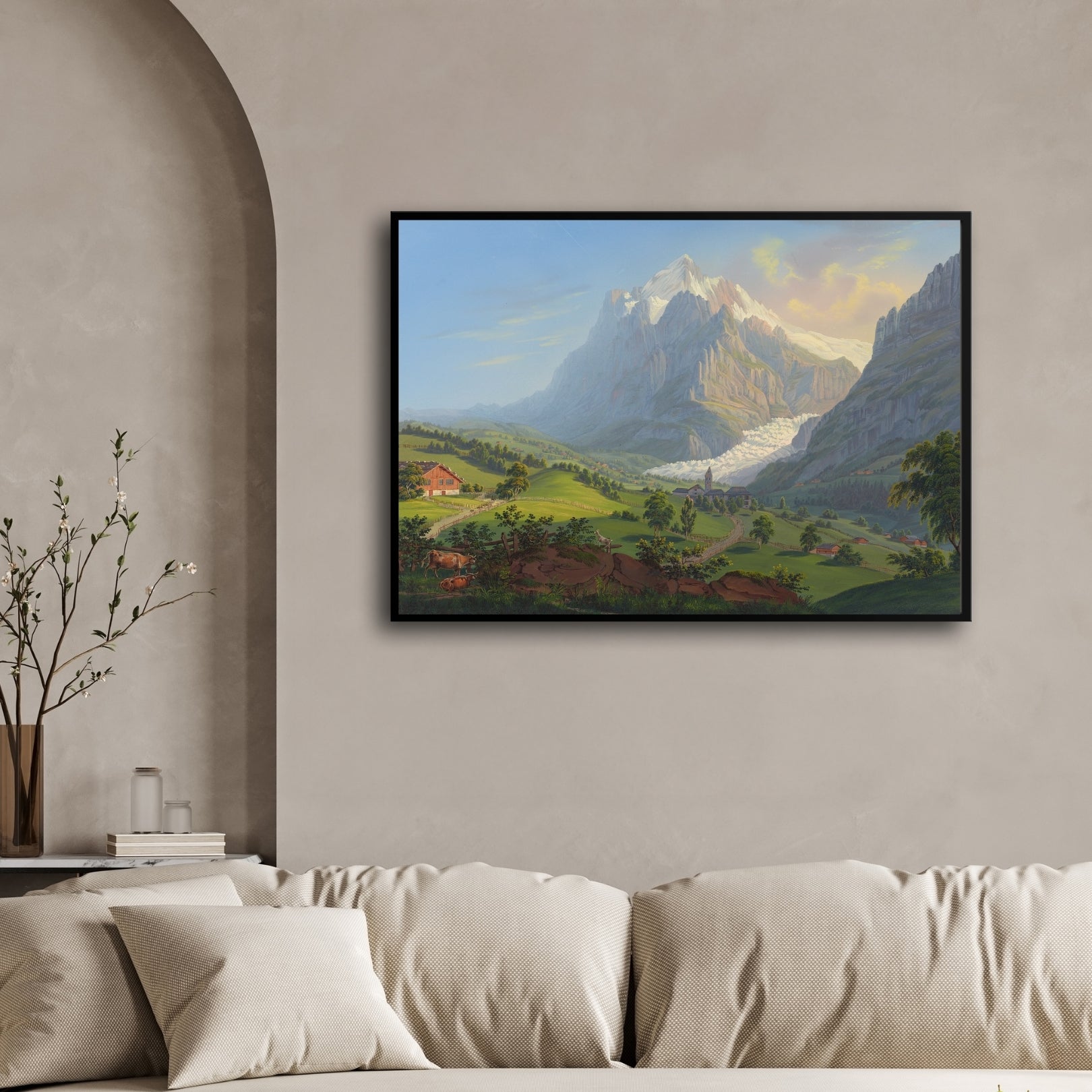 Silent Ascent – Alpine Valley Path Landscape Wall Art 2 : 3 Horizontal Premium Wall Art Canvas by MeriDeewar