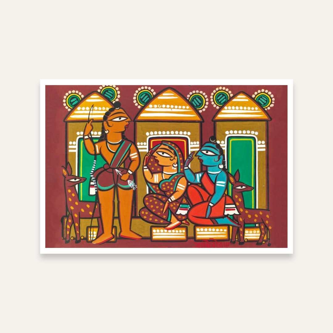 Sita Rama Jamini Roy Folk Art Painting for Living Room | Indian Mythology Wall Art 3 : 2 Horizontal Premium Wall Art Canvas by MeriDeewar