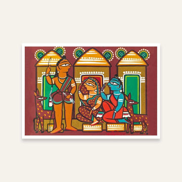 Sita Rama Jamini Roy Folk Art Painting for Living Room | Indian Mythology Wall Art 3 : 2 Horizontal Premium Wall Art Canvas by MeriDeewar