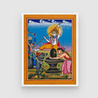Siva, Standing on a Lingum, Which Is Worshipped by a Woman, Defeats a Demon on an Ox Painting 3 : 4 Vertical New Premium Wall Art Canvas by MeriDeewar