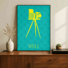 "Smile" Vintage Camera Diamond Pattern Poster | Vertical Borderless Art Frame Poster Premium Wall Art Canvas by MeriDeewar