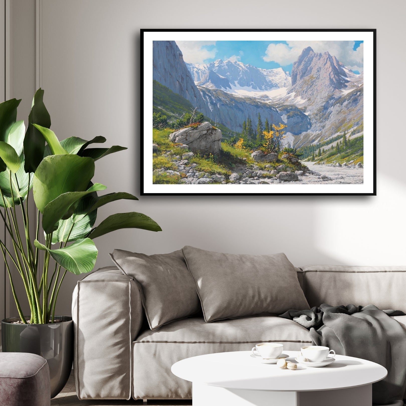 Snowy Peaks & Rocky Valley Landscape Wall Art 2 : 3 Horizontal Premium Wall Art Canvas by MeriDeewar